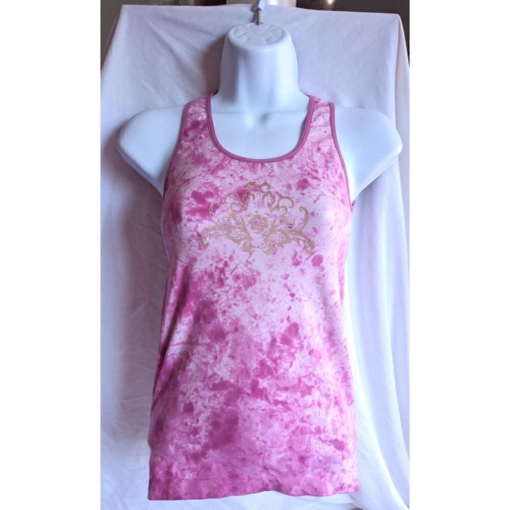 ATHLETA Pink Tank Top Tie Dye with Golden Swirl Decal Size S - Picture 5 of 7